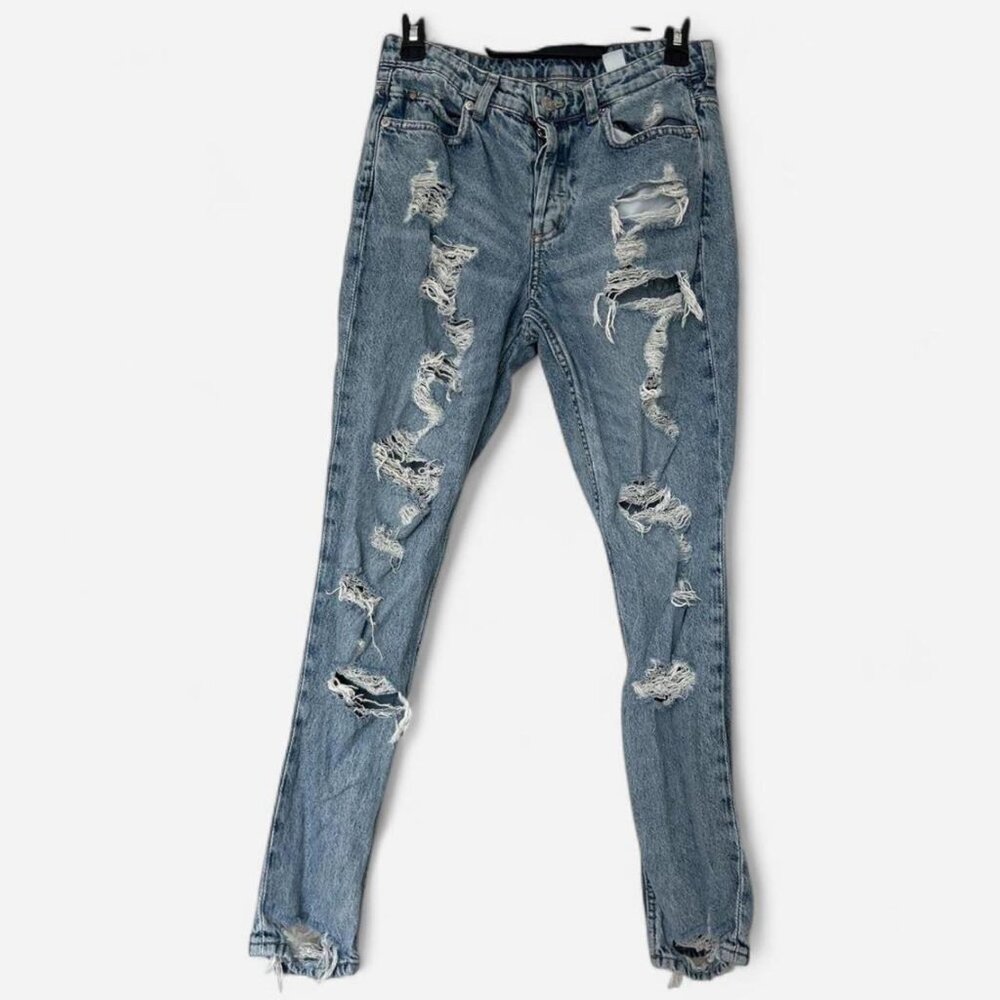 H&M Light Wash Distressed Boyfriend‎ Jeans Women's Low Rise Ripped Denim